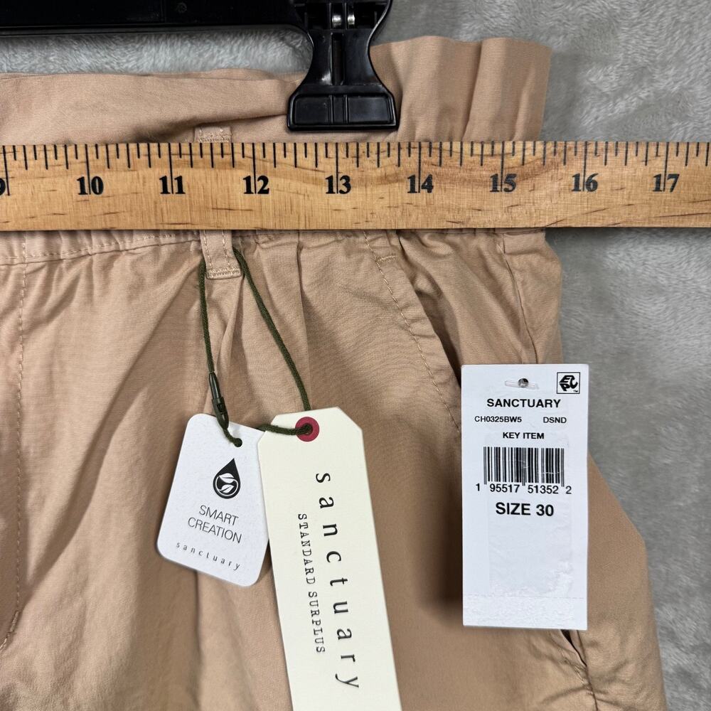 Sanctuary Womens Short 30 Tan Elastic Waist Poplin Cuffed Casual Pockets Stretch - Picture 6 of 11